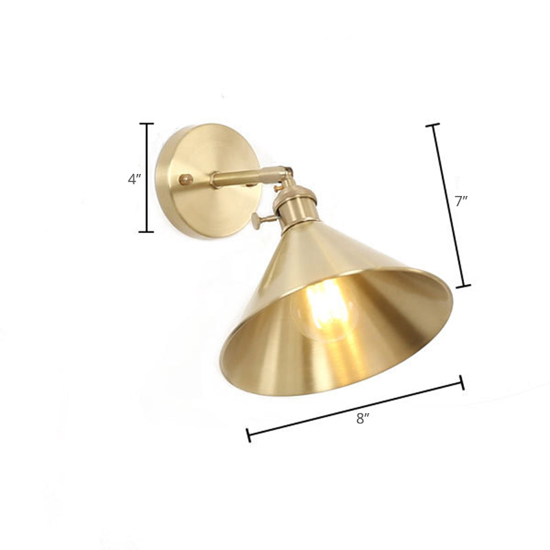 BowLift | 1 Light Cone Wall Lighting Ideas Industrial Brass Metal Wall Mounted Lamp for Nightstand