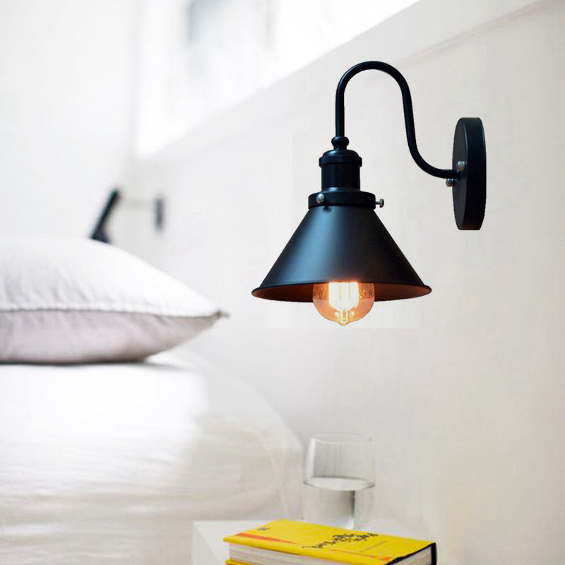 BowLift | 1-Bulb Wall Hanging Lamp Stock Bedroom Wall Lighting with Conical Metal Shade in Black