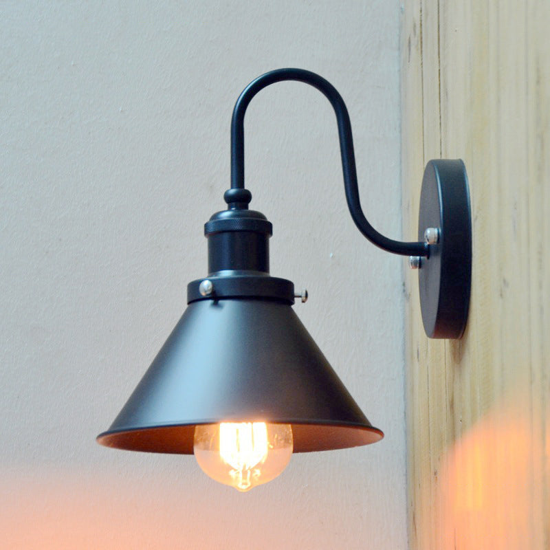 BowLift | 1-Bulb Wall Hanging Lamp Stock Bedroom Wall Lighting with Conical Metal Shade in Black