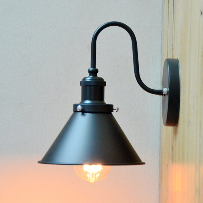 BowLift | 1-Bulb Wall Hanging Lamp Stock Bedroom Wall Lighting with Conical Metal Shade in Black
