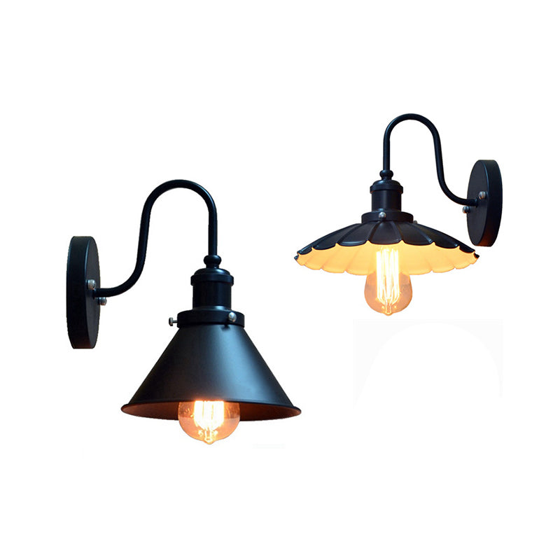 BowLift | 1-Bulb Wall Hanging Lamp Stock Bedroom Wall Lighting with Conical Metal Shade in Black