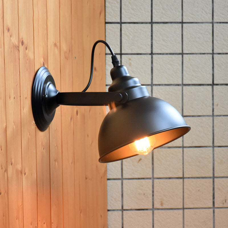 BowLift | 1-Head Wall Lamp Sconce Farm Bowl Shade Metal Wall Lighting with Adjustable Handle in Black