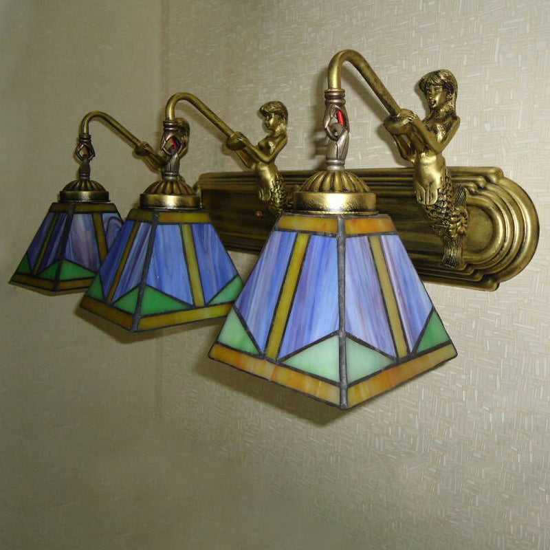 BowLift | Trapezium Wall Mount Lamp Fixture Tiffany Bronze Cut Glass Wall Lighting with Mermaid Arm