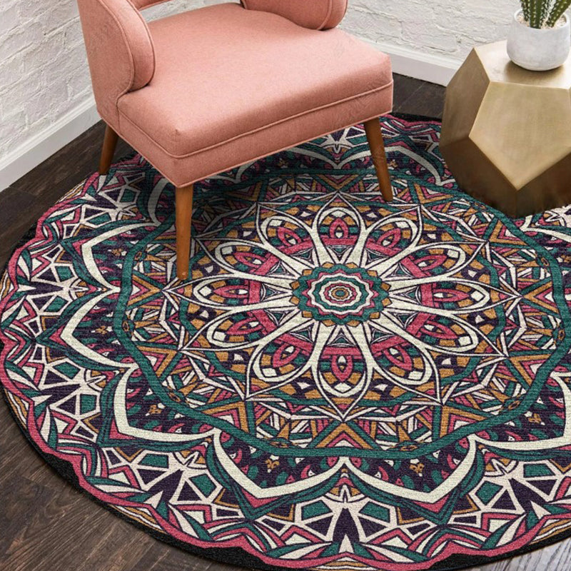 BowLift | Ethnic Multicolor Floral Rug Synthetic Pearls Rug Non-Slip Backing Pet-Friendly Machine Washable Rug for Large Room
