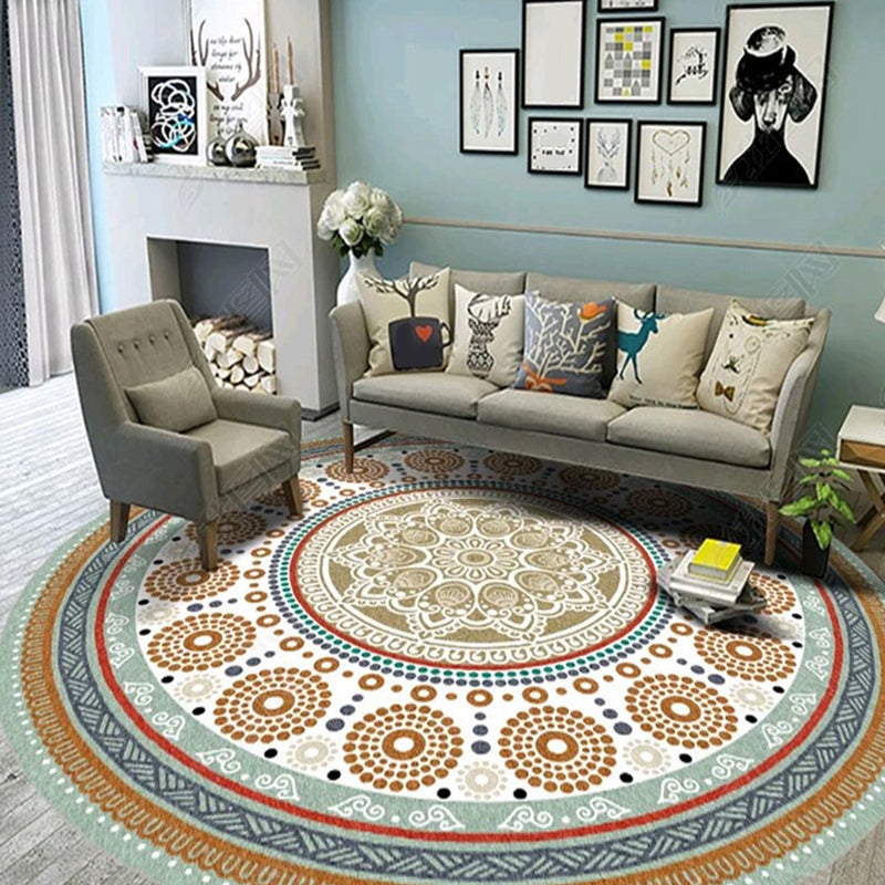 BowLift | Ethnic Multicolor Floral Rug Synthetic Pearls Rug Non-Slip Backing Pet-Friendly Machine Washable Rug for Large Room