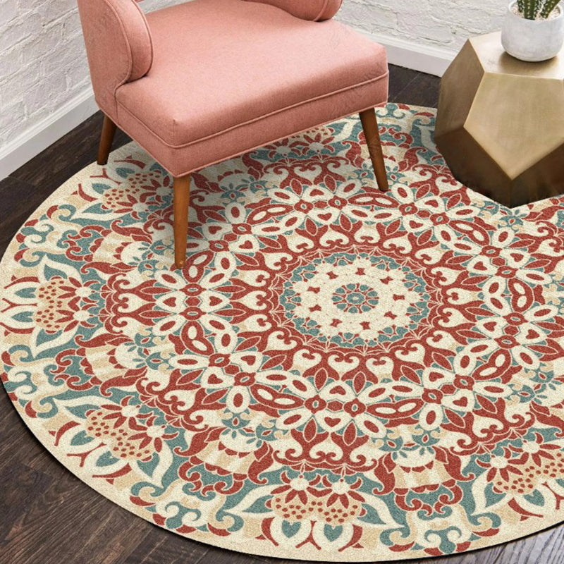 BowLift | Ethnic Multicolor Floral Rug Synthetic Pearls Rug Non-Slip Backing Pet-Friendly Machine Washable Rug for Large Room