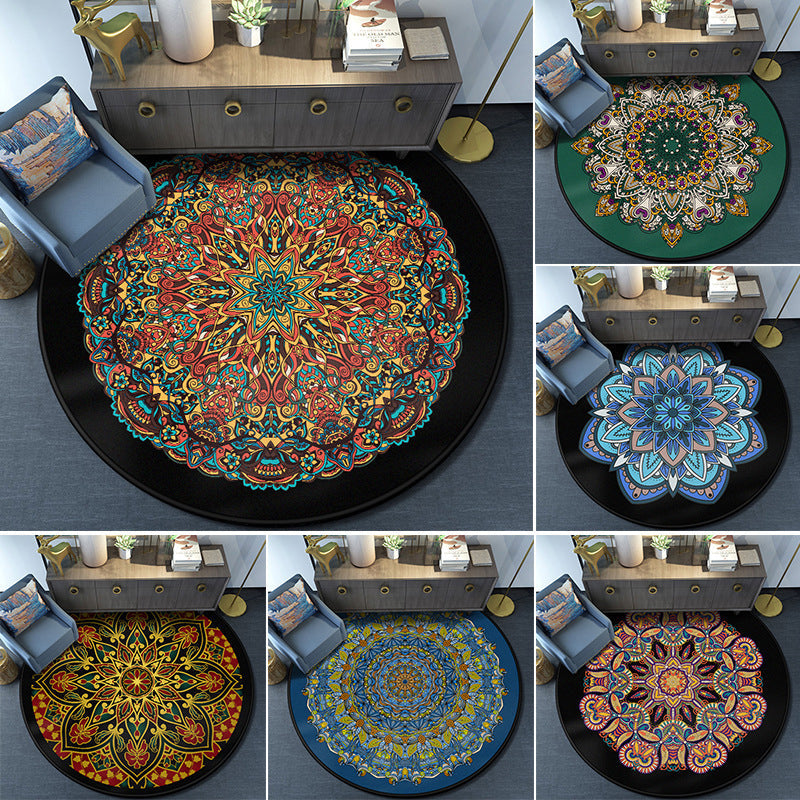 BowLift | Turkish Mandala Rug Multicolor Synthetic Rug Washable Pet Friendly Non-Slip Back Rug for Living Room
