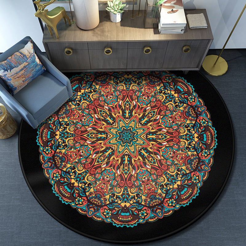 BowLift | Turkish Mandala Rug Multicolor Synthetic Rug Washable Pet Friendly Non-Slip Back Rug for Living Room