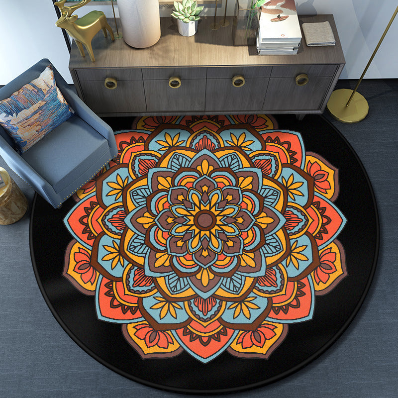 BowLift | Turkish Mandala Rug Multicolor Synthetic Rug Washable Pet Friendly Non-Slip Back Rug for Living Room
