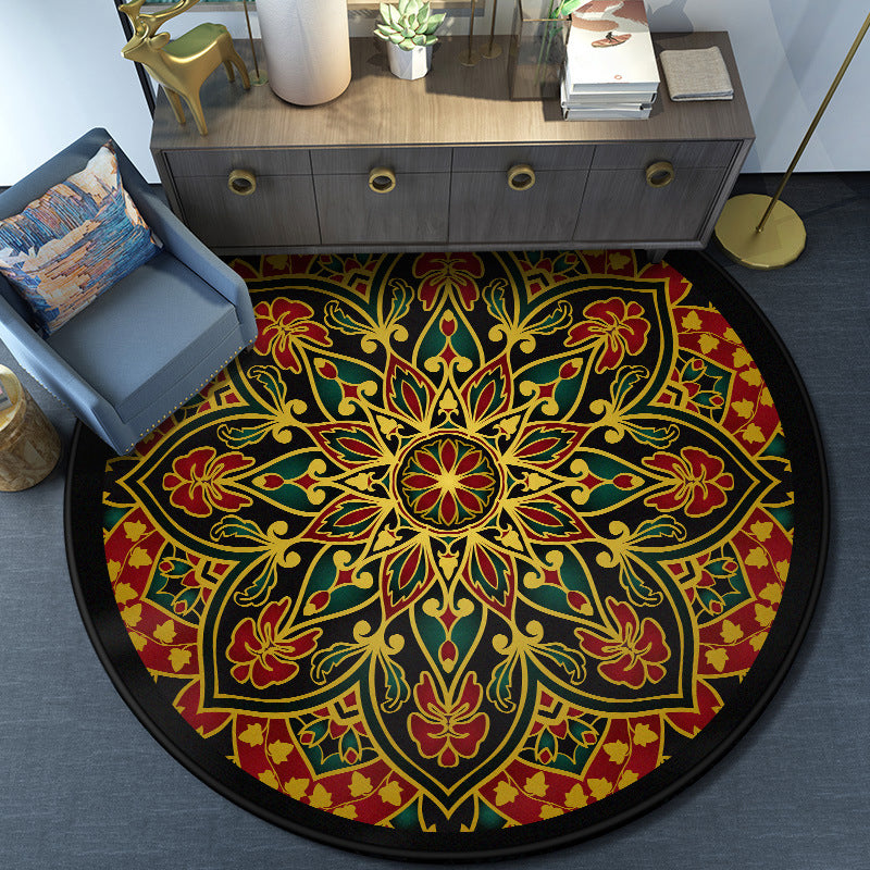 BowLift | Turkish Mandala Rug Multicolor Synthetic Rug Washable Pet Friendly Non-Slip Back Rug for Living Room