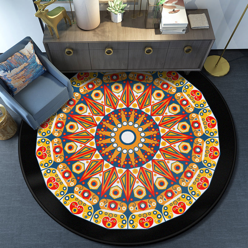BowLift | Turkish Mandala Rug Multicolor Synthetic Rug Washable Pet Friendly Non-Slip Back Rug for Living Room
