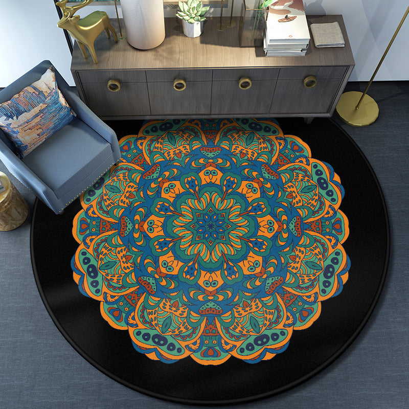 BowLift | Turkish Mandala Rug Multicolor Synthetic Rug Washable Pet Friendly Non-Slip Back Rug for Living Room