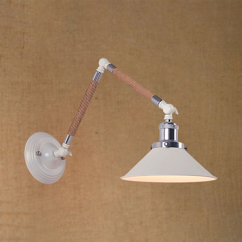 BowLift | 1 Head Flared Wall Lighting with Swivel Arm Vintage Style White Metal Wall Lamp, 7"/8" Diameter