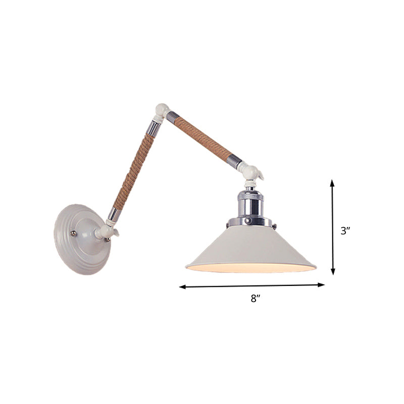 BowLift | 1 Head Flared Wall Lighting with Swivel Arm Vintage Style White Metal Wall Lamp, 7"/8" Diameter
