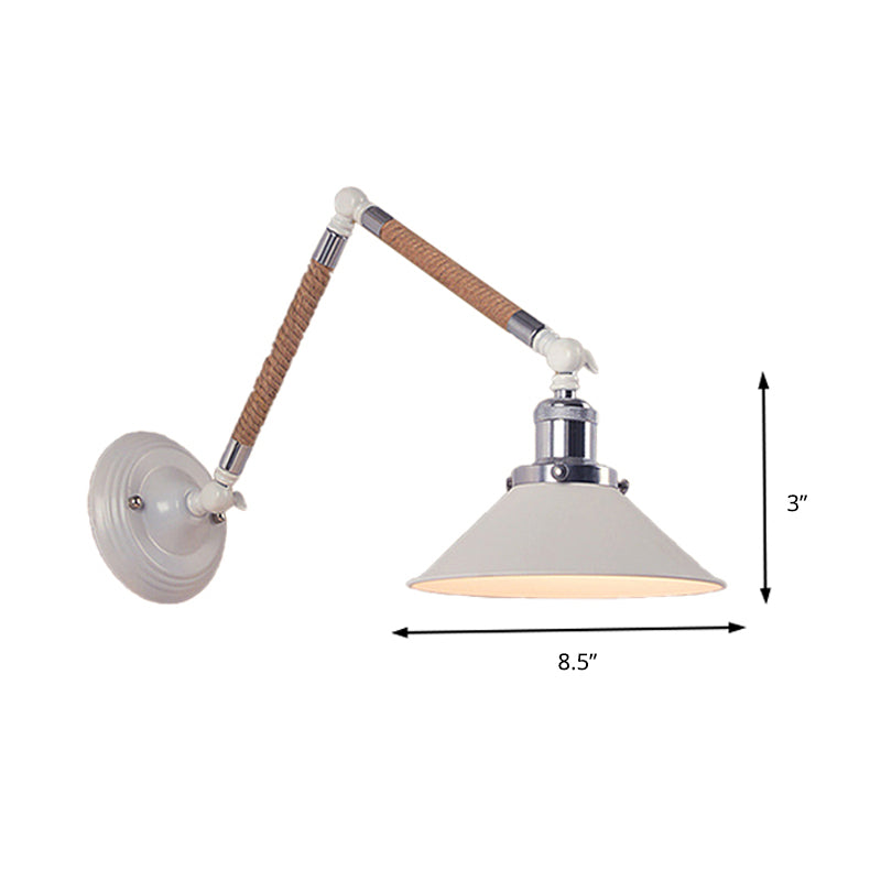 BowLift | 1 Head Flared Wall Lighting with Swivel Arm Vintage Style White Metal Wall Lamp, 7"/8" Diameter