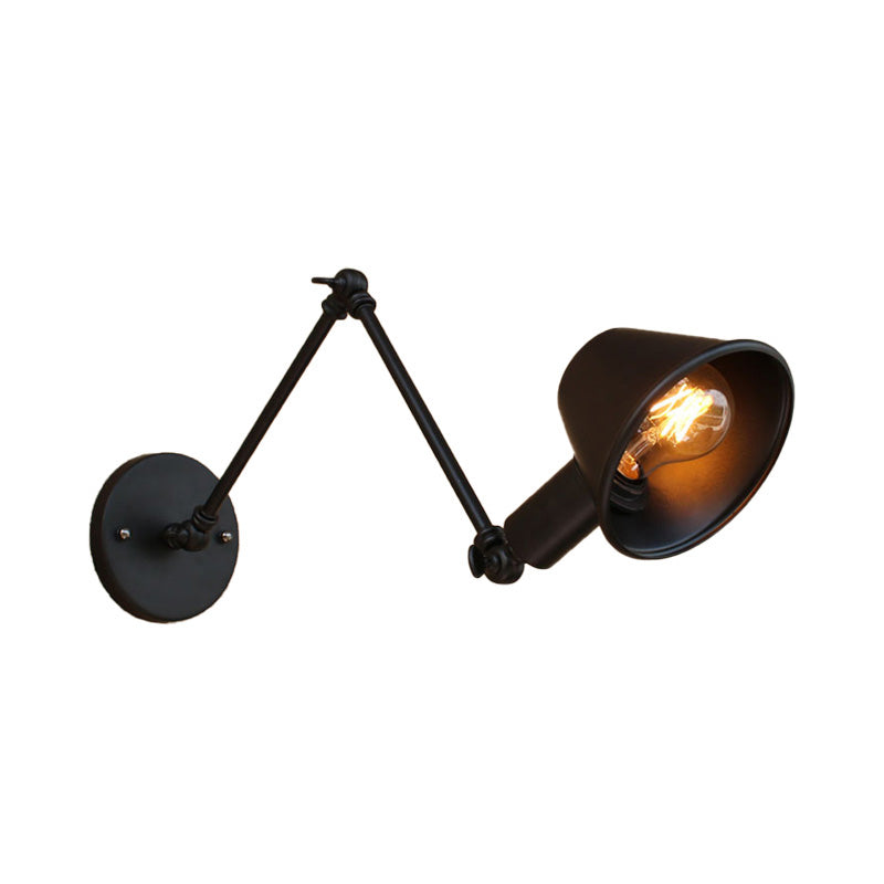 BowLift | 1 Bulb Wall Lighting Vintage Industrial Conical Shade Metal Wall Lamp in Black/Rust for the Study