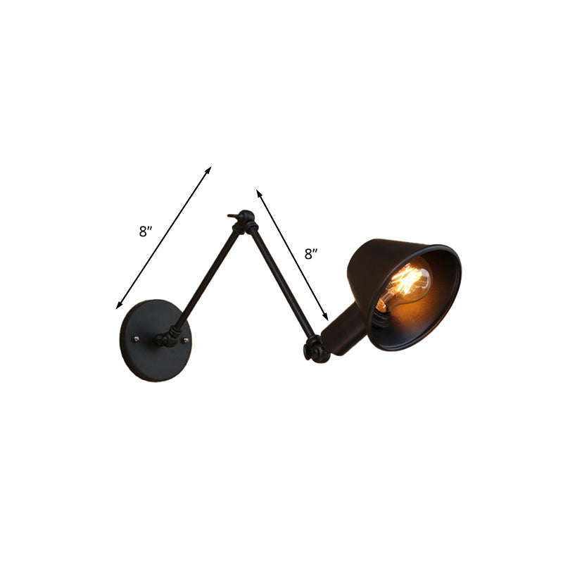BowLift | 1 Bulb Wall Lighting Vintage Industrial Conical Shade Metal Wall Lamp in Black/Rust for the Study