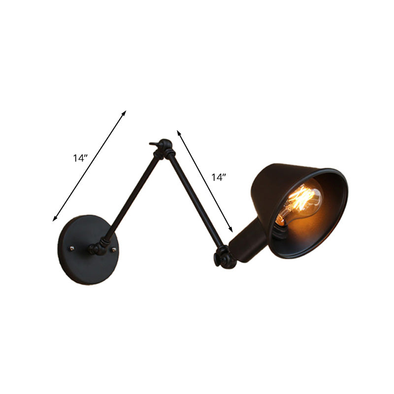 BowLift | 1 Bulb Wall Lighting Vintage Industrial Conical Shade Metal Wall Lamp in Black/Rust for the Study