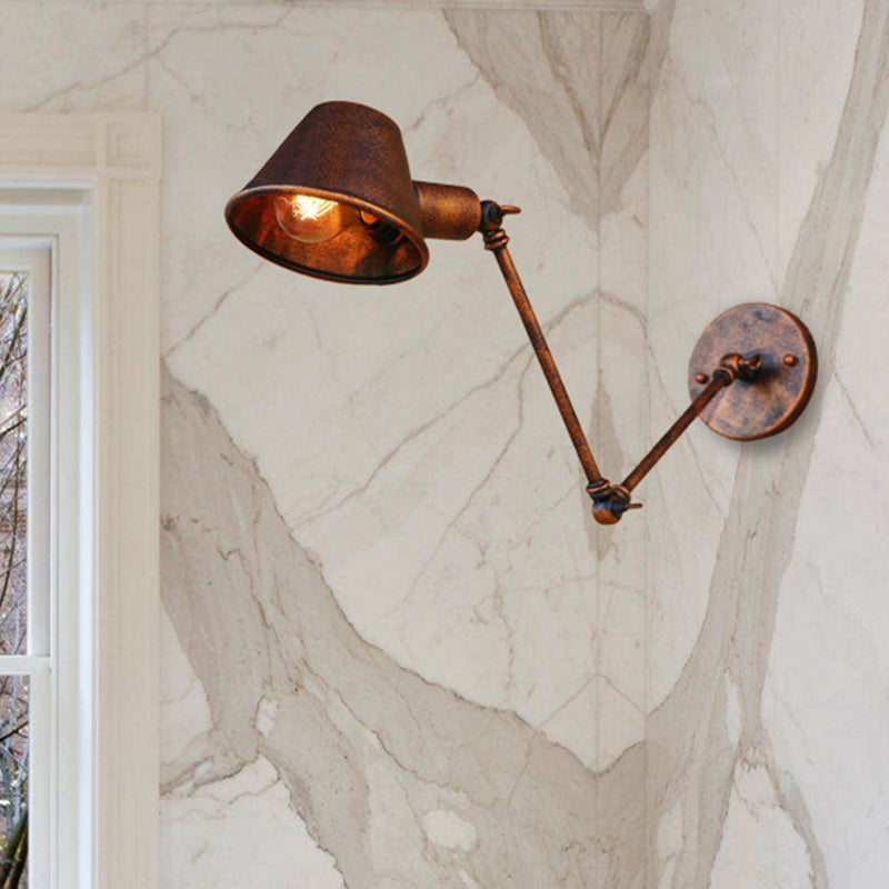 BowLift | 1 Bulb Wall Lighting Vintage Industrial Conical Shade Metal Wall Lamp in Black/Rust for the Study