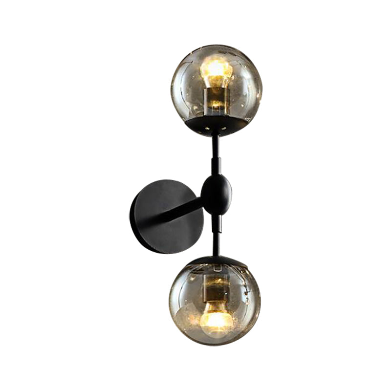BowLift | Globe Dining Room Wall Lamp Fixture Industrial Smoke Glass 2/3 Light Black Wall Lamp
