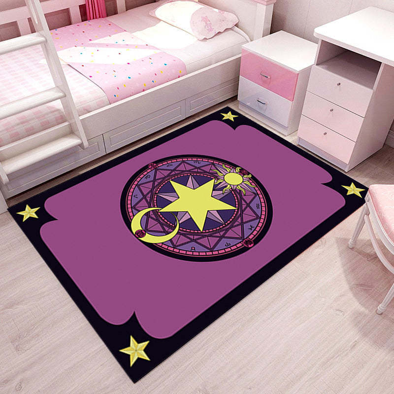 BowLift | Girlish Pattern Carpet Multicolor Children Carpet Polyester Non-slip Back Stain-resistant Washable Rug for Bedroom