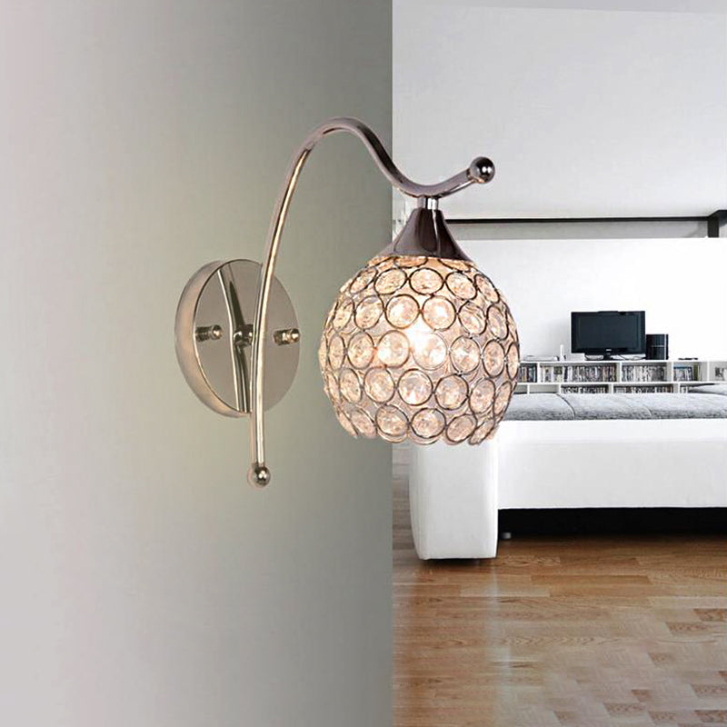 BowLift | Dome Wall Light Modern Crystal 1 Light Hallway Wall Mounted Light with Chrome Backplate