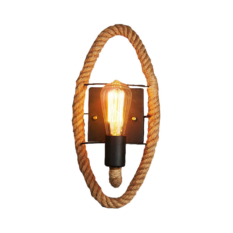 BowLift | 1-Head Rope Wall Lamp Loft Style Black Finish Round/Oval Hall Metal Wall Mount Lighting with Exposed Bulb