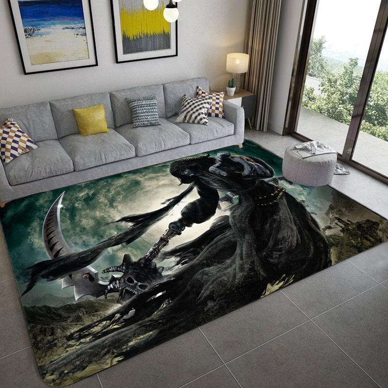 BowLift | Hip Hop Living Room Rug Black Optical Illusions Skull Rug Polypropylene Stain Resistant Pet Friendly Non-Slip Back Area Rug