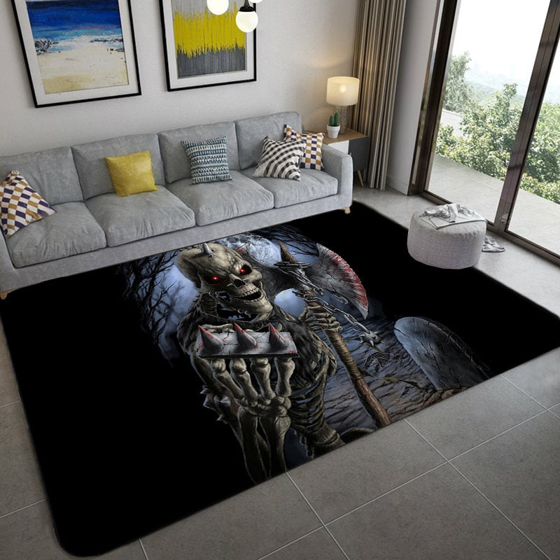 BowLift | Hip Hop Living Room Rug Black Optical Illusions Skull Rug Polypropylene Stain Resistant Pet Friendly Non-Slip Back Area Rug
