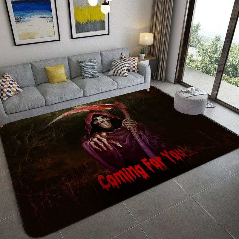 BowLift | Hip Hop Living Room Rug Black Optical Illusions Skull Rug Polypropylene Stain Resistant Pet Friendly Non-Slip Back Area Rug