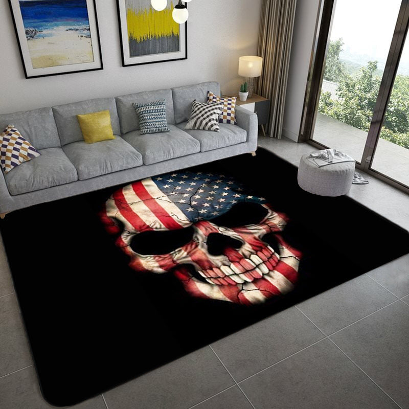 BowLift | Hip Hop Living Room Rug Black Optical Illusions Skull Rug Polypropylene Stain Resistant Pet Friendly Non-Slip Back Area Rug