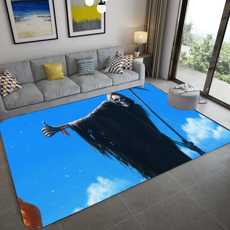 BowLift | Hip Hop Living Room Rug Black Optical Illusions Skull Rug Polypropylene Stain Resistant Pet Friendly Non-Slip Back Area Rug