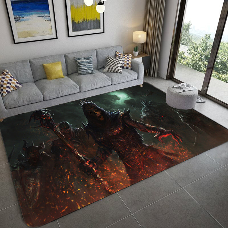 BowLift | Hip Hop Living Room Rug Black Optical Illusions Skull Rug Polypropylene Stain Resistant Pet Friendly Non-Slip Back Area Rug