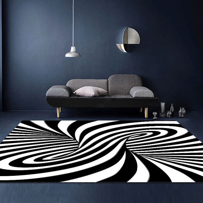 BowLift | Unusual Visual Deception Rug Black and White Modern Area Rug Polypropylene Pet Friendly Machine Washable Non-Slip Rug for Home Deco