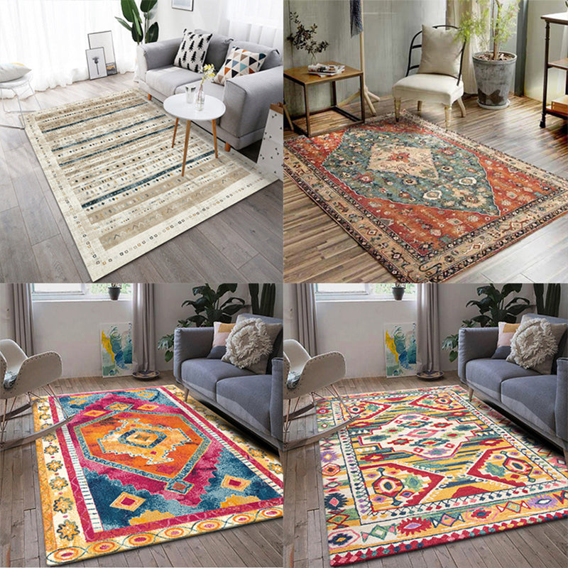 BowLift | Exotic antique carpet multicolored geometric print rug non-slip back pet-friendly machine washable rug for large room