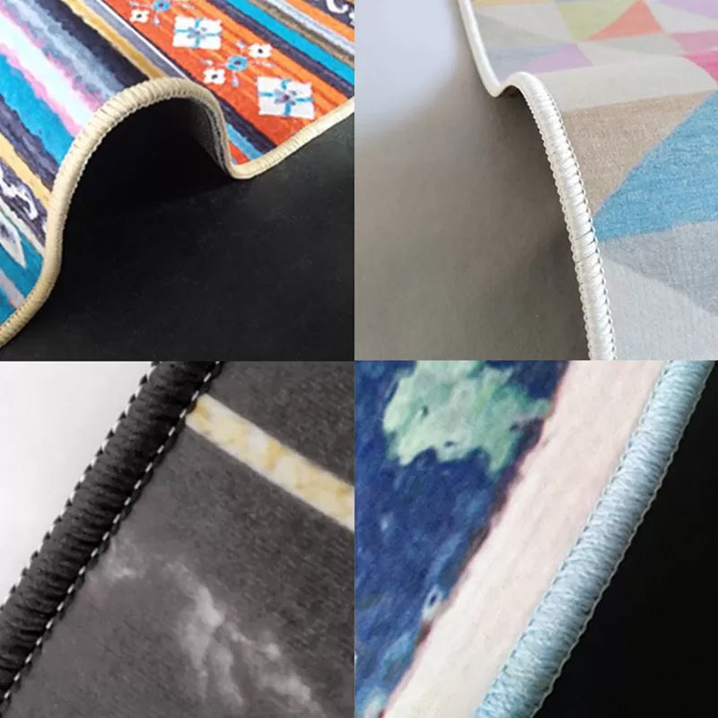 BowLift | Glam Gold Frame Rug Multicolored Minimalist Rug Polyester Non-slip Pet-friendly Stain-resistant Rug for Room