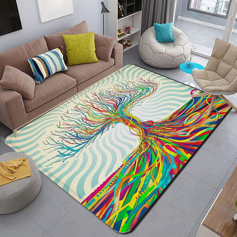 BowLift | Funky Living Room Rug Multicolor Cartoon 3D Print Rug Synthetic Non-Slip Backing Stain Resistant Rug