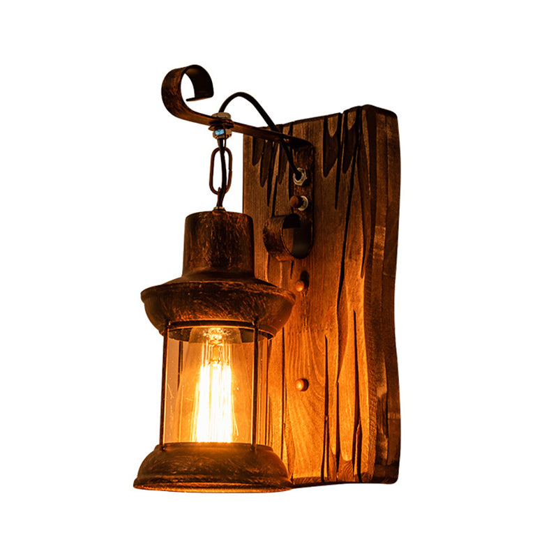 BowLift | Industrial Lantern Wall Mount Light 1-Light Iron Wall Light with Clear Glass Shade for Restaurant
