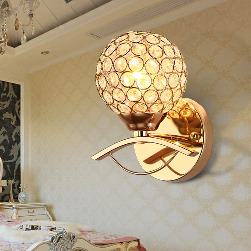 BowLift | Global Wall Lamp Vintage Style Metal 1 Head Chrome/Gold Wall Lamp with Clear Crystal Beads Decor