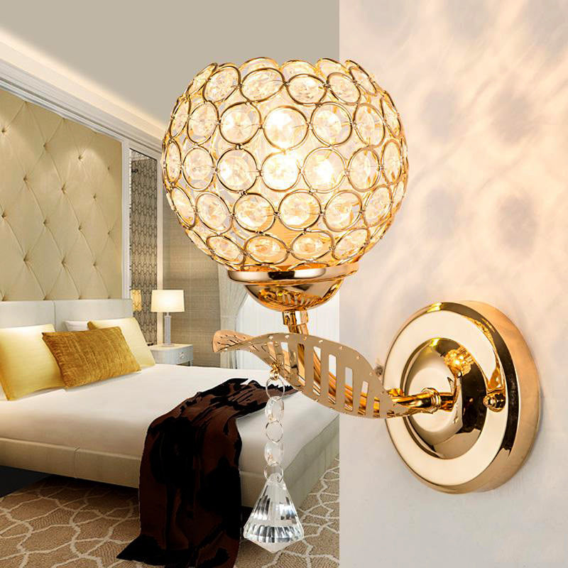 BowLift | 1 Bulb Corridor Wall Mounted Lighting Vintage Style Gold Wall Lamp with Global Clear Crystal Shade