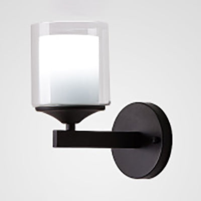 BowLift | 1 Bulb Cylinder Wall Light Industrial Black/Silver Clear Glass Lighting