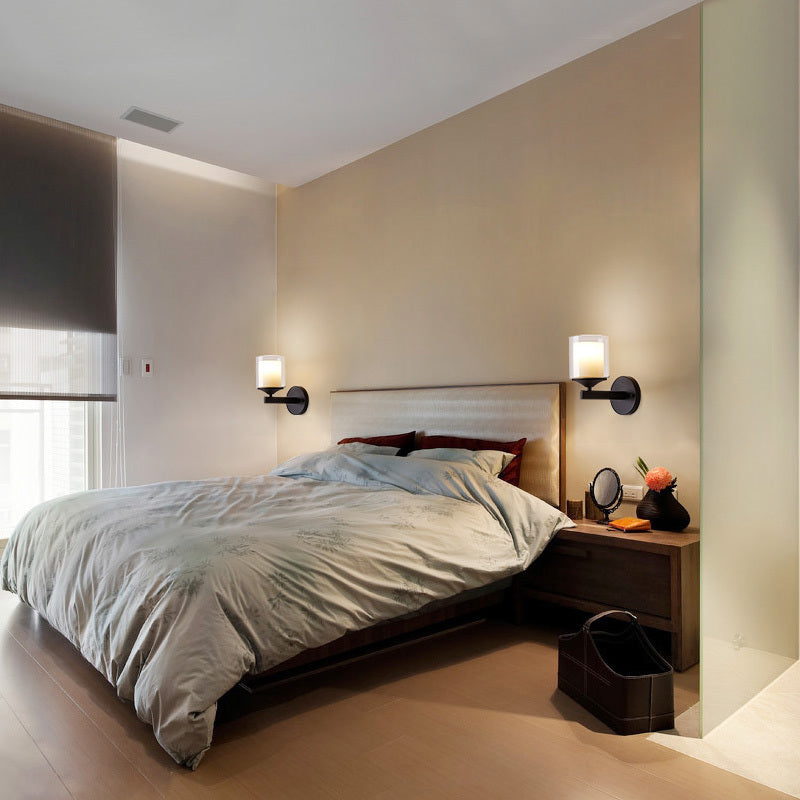 BowLift | 1 Bulb Cylinder Wall Light Industrial Black/Silver Clear Glass Lighting