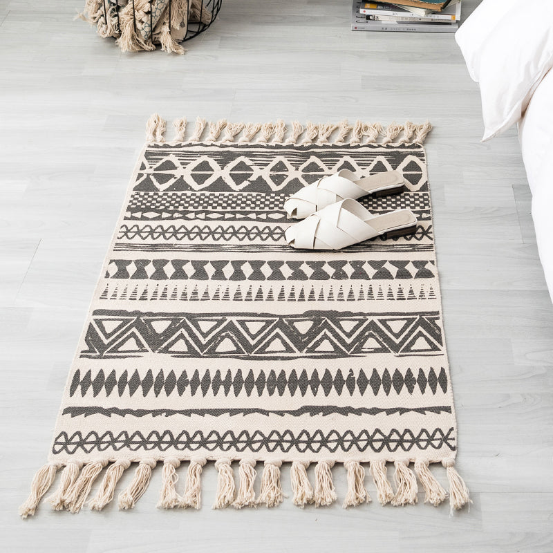 BowLift | Ethnic geometric pattern rug Multi-color cotton blend area rug machine washable handwoven rug with fringes for room