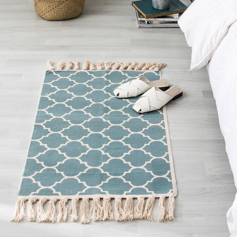 BowLift | Ethnic geometric pattern rug Multi-color cotton blend area rug machine washable handwoven rug with fringes for room