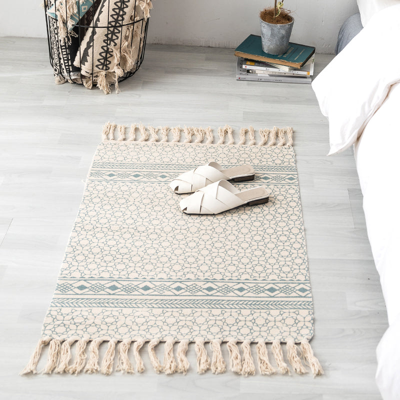 BowLift | Ethnic geometric pattern rug Multi-color cotton blend area rug machine washable handwoven rug with fringes for room