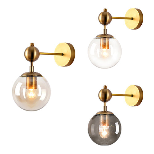 BowLift | 1 Light Clear/Gray/Amber Glass Wall Lamp Vintage Brass Globe Shade Living Room Lighting Fixture