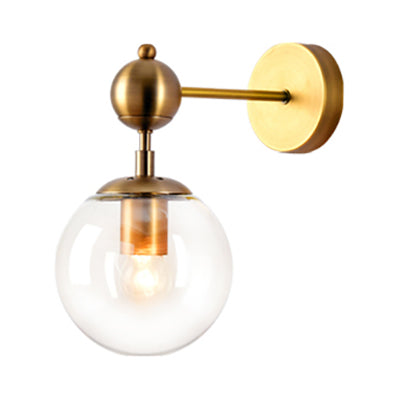 BowLift | 1 Light Clear/Gray/Amber Glass Wall Lamp Vintage Brass Globe Shade Living Room Lighting Fixture