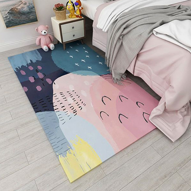 BowLift | Nordic bedroom carpet multicolored color block indoor carpet cotton blend easy maintenance washable rug