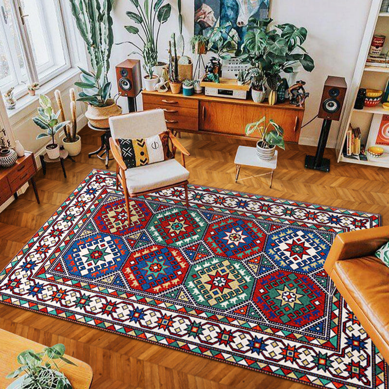 BowLift | eclectic tribal pattern rug multicolored polypropylene indoor rug non-slip backing pet-friendly area rug for the living room