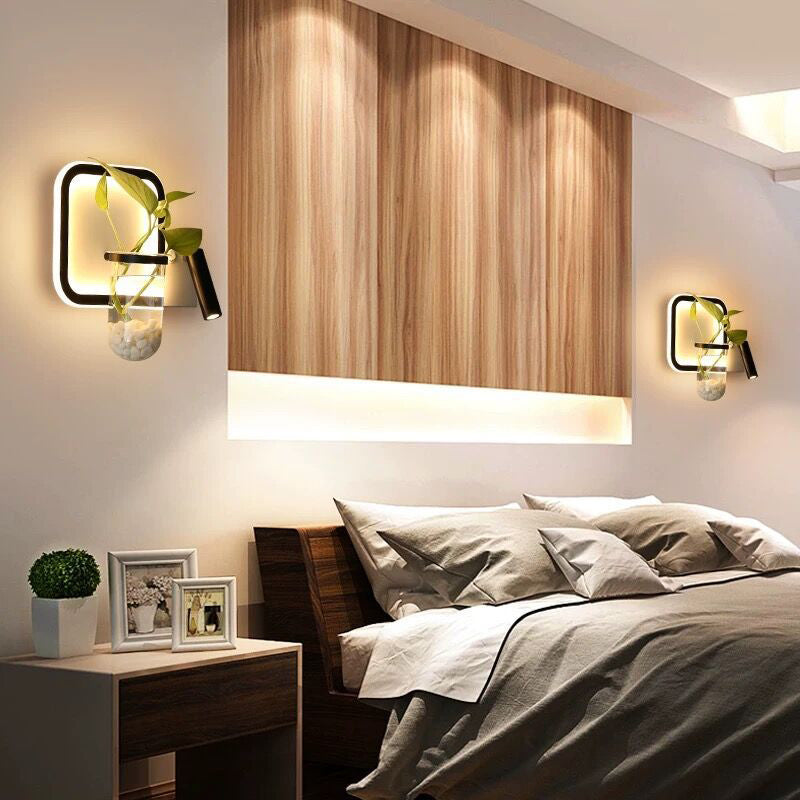 BowLift | Decorative Loop-shaped Wall Lamp Metal LED Wall Lamp with Spot and Plant Pot in Black-White